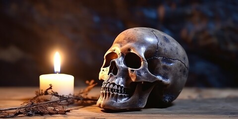 A candle lit skull embodies the spirit of the Day of the Dead festival.