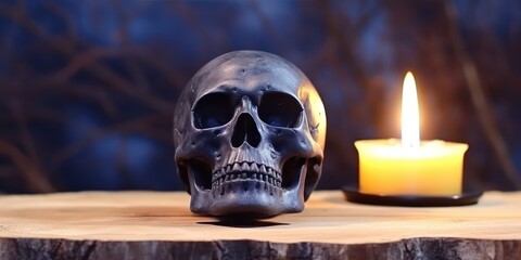 Day of the Dead festival essence radiates from a skull with a candle.