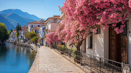 Fototapeta premium Idyllic Greek island at late spring early summer