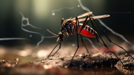 Close up photo of a Mosquito sucking blood from skin