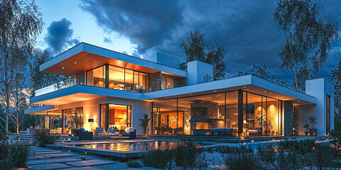 Luxury contemporary architecture house with pool in a magnificent location