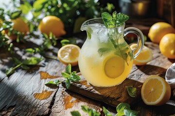 Refreshing pitcher with fresh homemade lemonade