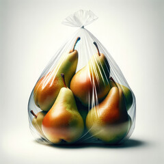 Hyper realistic Fresh pears in a clear bag isolated on a white background