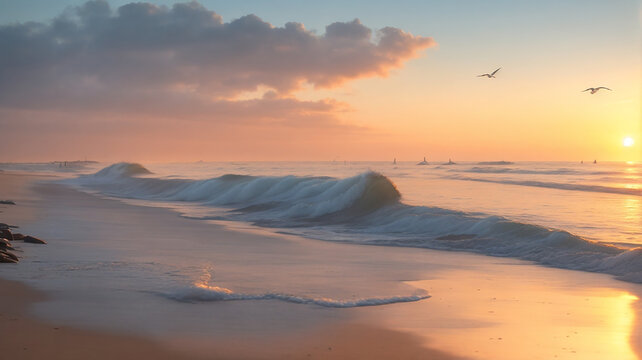 A quiet beach at sunrise with soft waves Peaceful Nature
