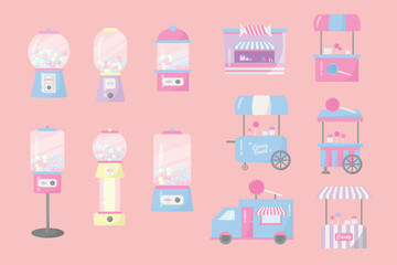 Simple Cute Candy Stall and Dispenser Illustration Design Set