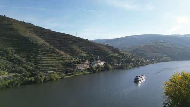 Pinhao Portugal: Aerial Elegance Over Douro River and Majestic Mountains