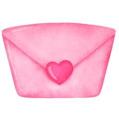 Love Letter with Heart Enclosure . watercolor painting for Valentines's day illustration