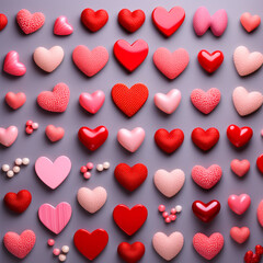 Various red pink hearts 