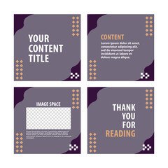 Violet and purple color theme social media post template. Four pages carousel microblog post style.