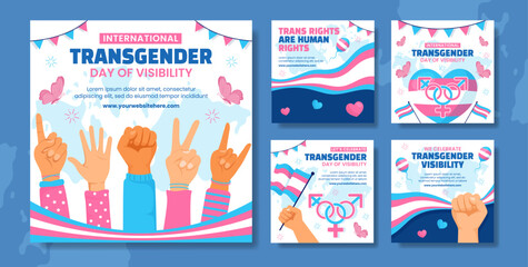 Transgender Day of Visibility Social Media Post Cartoon Templates Background Illustration - obrazy, fototapety, plakaty
