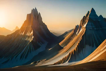 Wandcirkels aluminium sunrise in the mountains © JollyGood