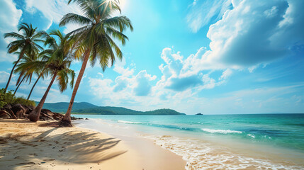 Tropical beach with coconut palms. Seascape.