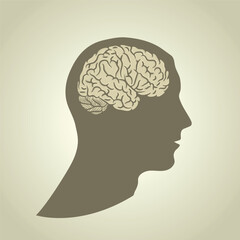 Human head with brain silhouette