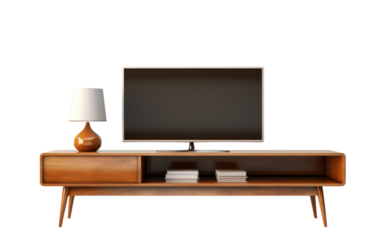 Harmonious Blend of Desk and TV Set for Productivity and Relaxation on a White or Clear Surface PNG Transparent Background