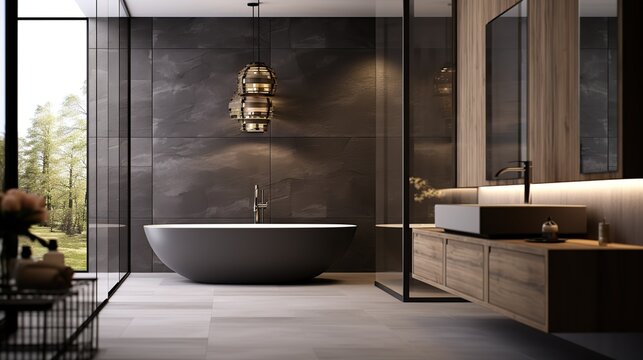 Interior design for bathroom minimalist and luxury, modern render with Vray. high quality image. copy space for text. image for graphic design.