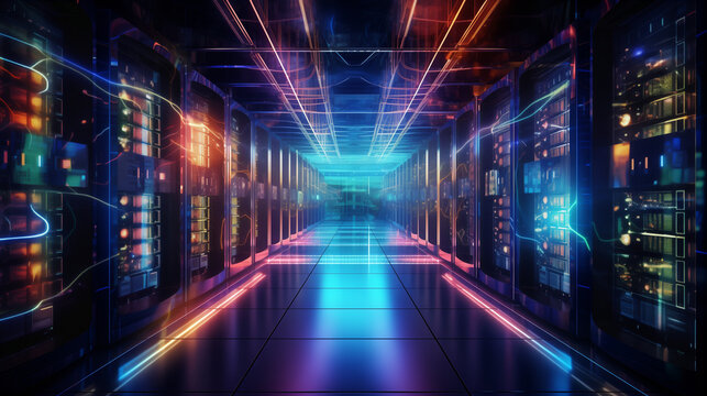 Image in illustration format depicting ChatGPT learning in the server room. Generative AI