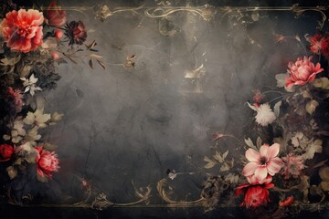 Grunge background with space for text or image. Vintage floral frame