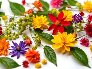 group of colorful flowers, colors of red, yellow, and green