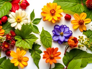 group of colorful flowers, colors of red, yellow, and green