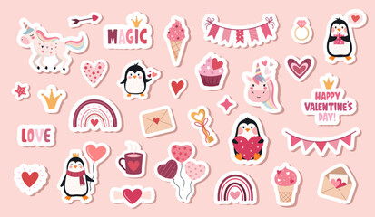 A set of cute hand-drawn Valentine's Day stickers