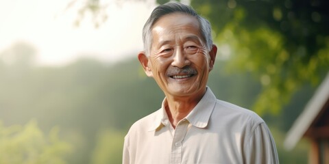 The cheerful smile of a wise elderly Asian gentleman