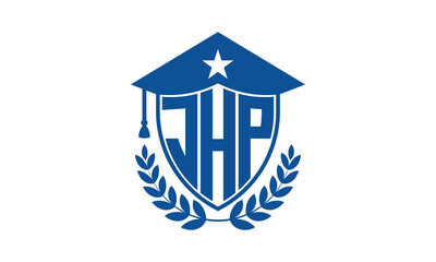 JHP three letter iconic academic logo design vector template. monogram, abstract, school, college, university, graduation cap symbol logo, shield, model, institute, educational, coaching canter, tech