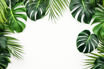 Photo green tropical palm leaves monstera on white background Generative AI - obrazy, fototapety, plakaty