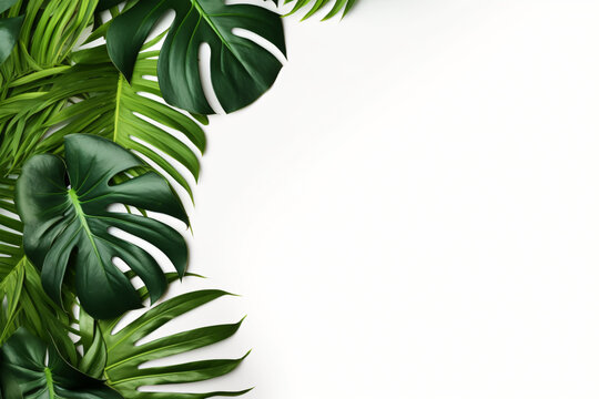 Photo green tropical palm leaves monstera on white background Generative AI