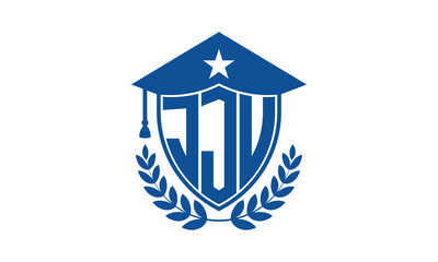 JJU three letter iconic academic logo design vector template. monogram, abstract, school, college, university, graduation cap symbol logo, shield, model, institute, educational, coaching canter, tech