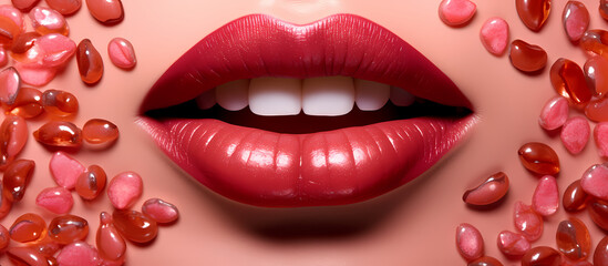 Sensual Elegance: Close-Up of Feminine Beauty, Sensual Elegance: Close-Up of Feminine Lips