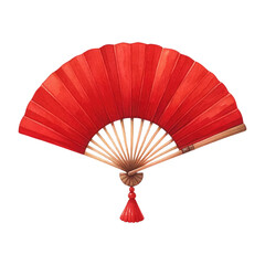 Watercolor red chinese hand fan. Chinese New Year concept. Watercolor clipart.