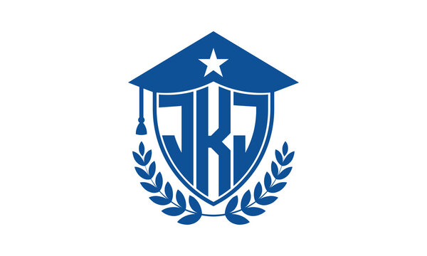 JKJ three letter iconic academic logo design vector template. monogram, abstract, school, college, university, graduation cap symbol logo, shield, model, institute, educational, coaching canter, tech