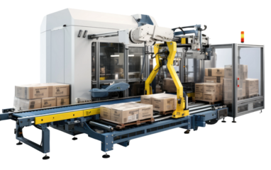 Swiftly Transform Your Packaging Process with Automated Line and Robotic Efficiency on a White or Clear Surface PNG Transparent Background