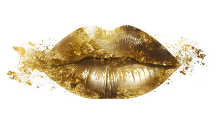 Luxury gold lips makeup golden lips with golden lipstick gold paint on the lips of sexy girl sensual woman, generative ai