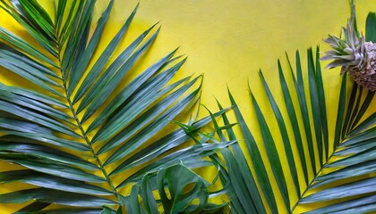 Sunlit Oasis: Tropical Palm Leaves Dancing on Yellow Hues