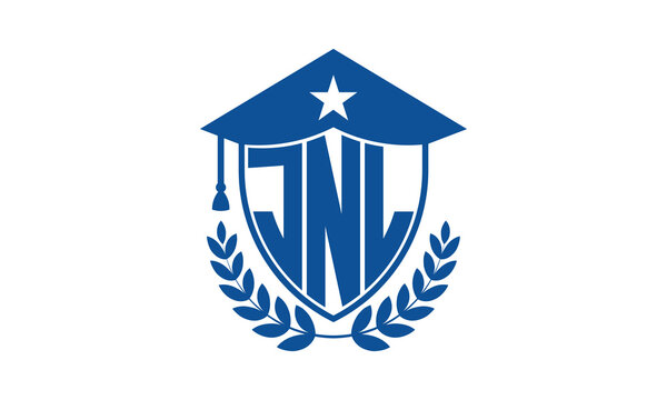 JNL three letter iconic academic logo design vector template. monogram, abstract, school, college, university, graduation cap symbol logo, shield, model, institute, educational, coaching canter, tech