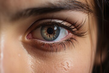 close up of a girl blue eye, raw vulnerability, emotional sensitivity, hyper-realistic. - obrazy, fototapety, plakaty