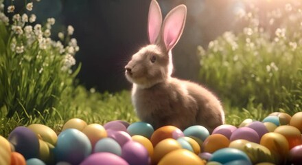 Bunny with Easter colorful eggs - Powered by Adobe