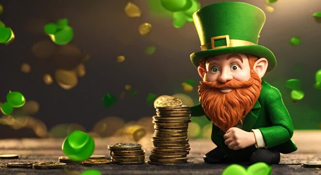 Little leprechaun  with coins Saint Patricks day concept