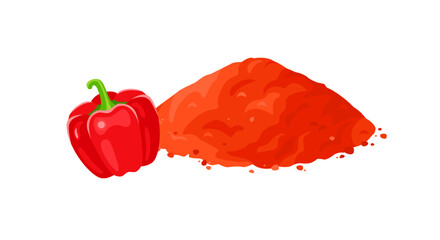 Paprika powder pile isolated on white background. Vector cartoon flat illustration of spicy spice seasoning. 