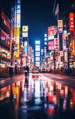 Snapshot of a Busy Tokyo Street at Night