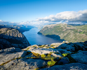 View on Lysefjord fjord from the Pathway Preikestolen, Norway