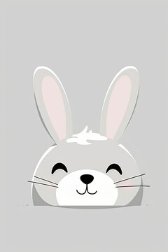cute minimalist smiling bunny on grey background