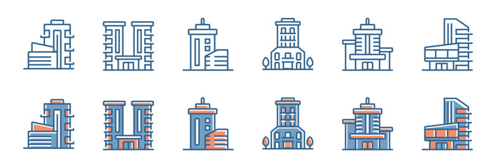 modern city buildings skyscraper icon set business apartments and hotel urban construction vector line illustration for web and app design