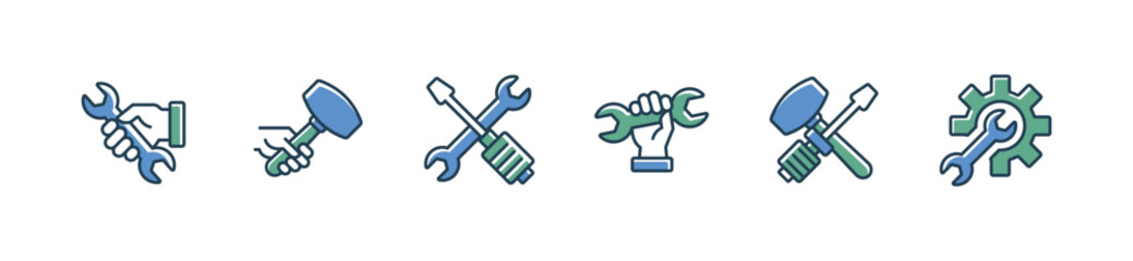 set of construction builder tools icon vector engineer repair mechanical equipment symbol illustration for web and app