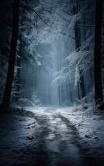 A peaceful walk along a quiet path in the snowy woods