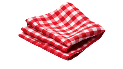 Red checkered napkin front view isolated on white background. 