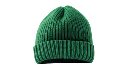 knitted green hat isolated on white background.