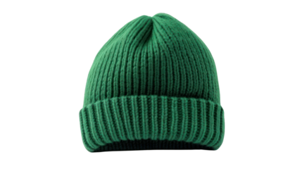 knitted green hat isolated on white background.