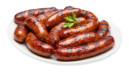 Grilled pork bangers, isolated on transparent and white background.PNG image.